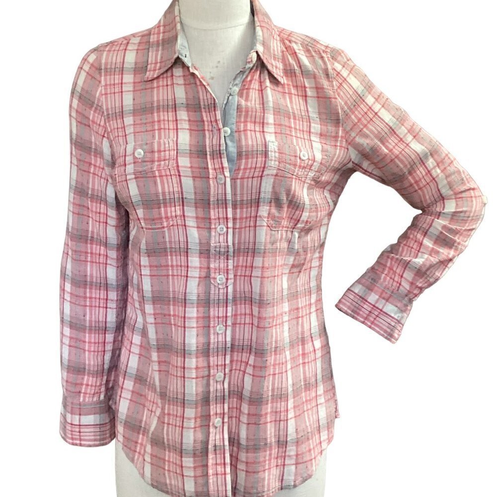 Aventura Organic Plaid Button Down Long Sleeve Shirt‎ Sz S #41A